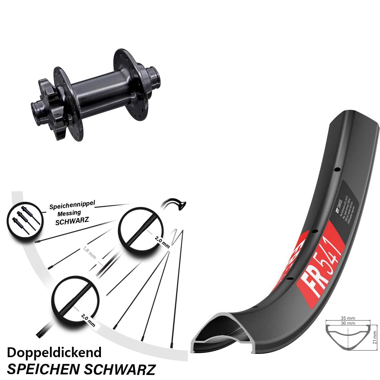 DT Swiss FR 541 Vorderrad 27,5 Zoll 15x110 mm Aivee MP2 Boost 6-loch MTB DH Enduro
