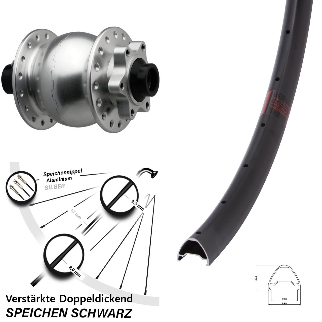 28-29 Zoll KX Clue SON 28 Dynamo-Vorderrad 6-Loch 15x110 Boost