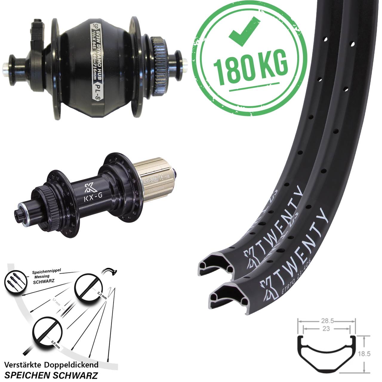 Laufradsatz Centerlock für Schnellspanner 20 Zoll KX-G Twenty Shutter PL-8 8-12 fach