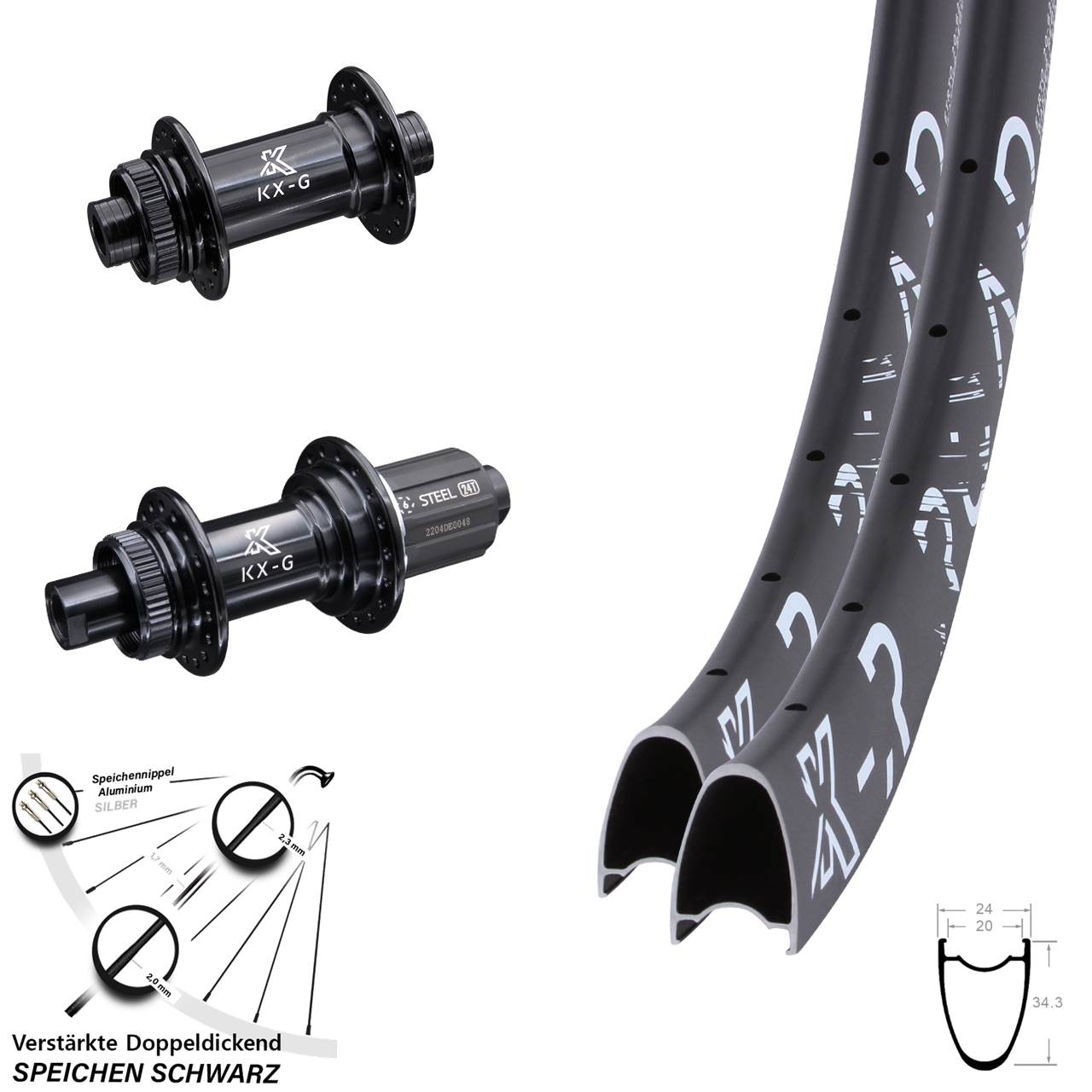 Disc Laufrad-Satz 28 Zoll KX-GSR Road Heavy Duty 8-12 fach HG 15x100 12x142