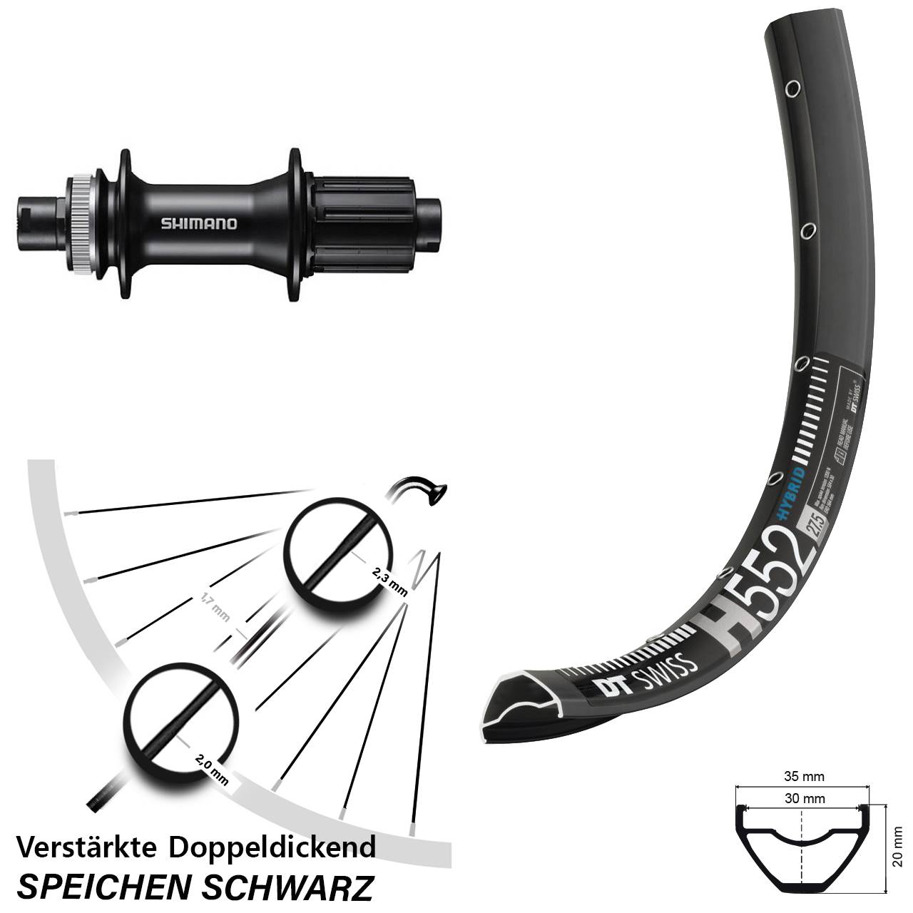 Hinterrad Centerlock 12x142 29 Zoll DT Swiss H 552 Shimano FH-MT400 8-11 fach HG