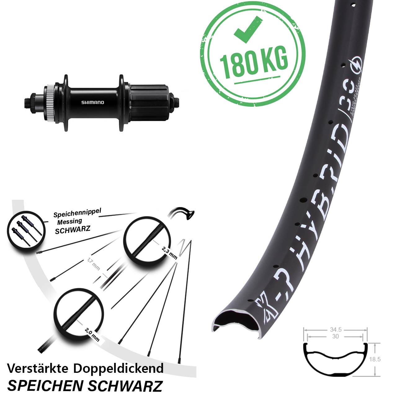 Disc Hinterrad für Schnellspanner 29 Zoll KX-R Hybrid 30 Shimano FH-QC400 8-11 fach
