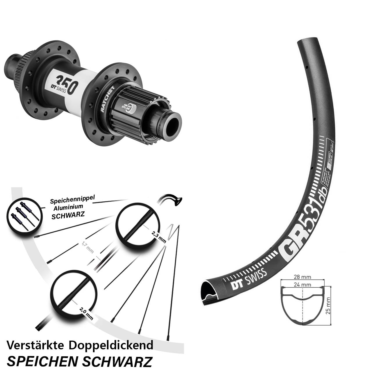 Disc Hinterrad 28 Zoll DT Swiss GR 531-350 Ratchet 36 Shimano Micro Spline 12x142
