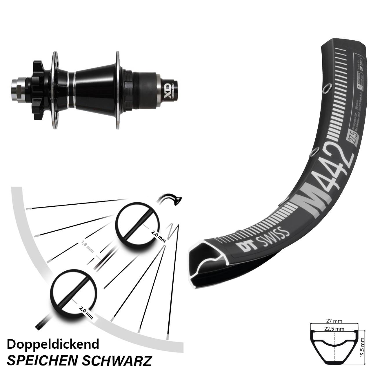 Hinterrad 6-Loch 29 Zoll DT Swiss M442 Formula GDC XD 12x142