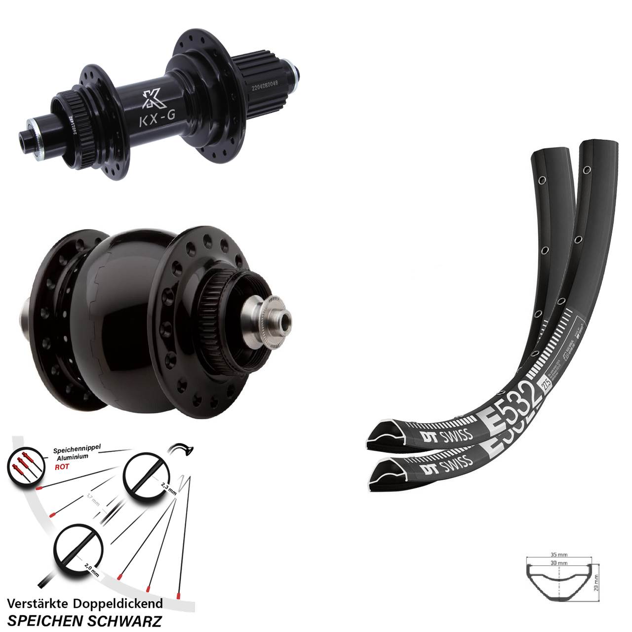 Laufradsatz Centerlock QR 27,5 Zoll DT Swiss E 532 KX-GS HD SON 28 Micro Spline