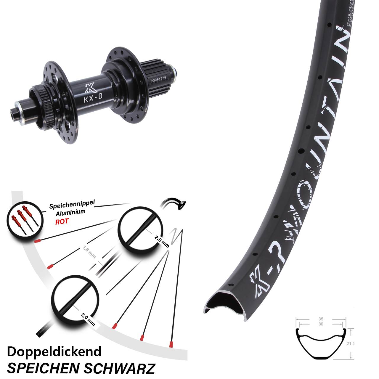 Laufrad 27,5 Zoll KX-BR Mountain Centerlock 5x141 Boost Micro Spline