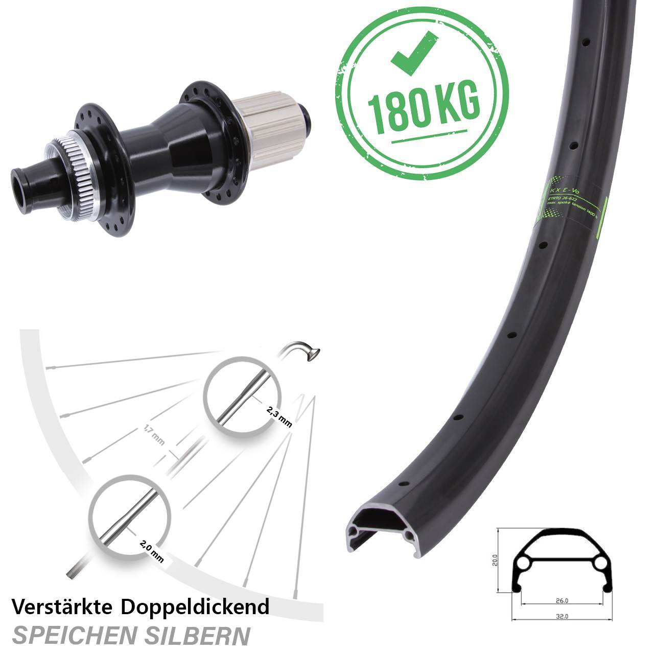 Centerlock Hinterrad 12x142 26 Zoll KX Evo Novatec CL-142 8-12 fach