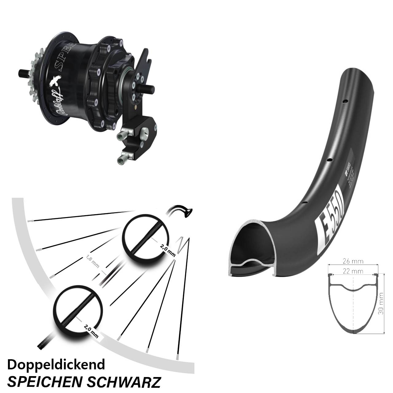 Hinterrad 28 Zoll DT Swiss E 550 Rohloff Speedhub 500/14 TS DB OEM2 schwarz