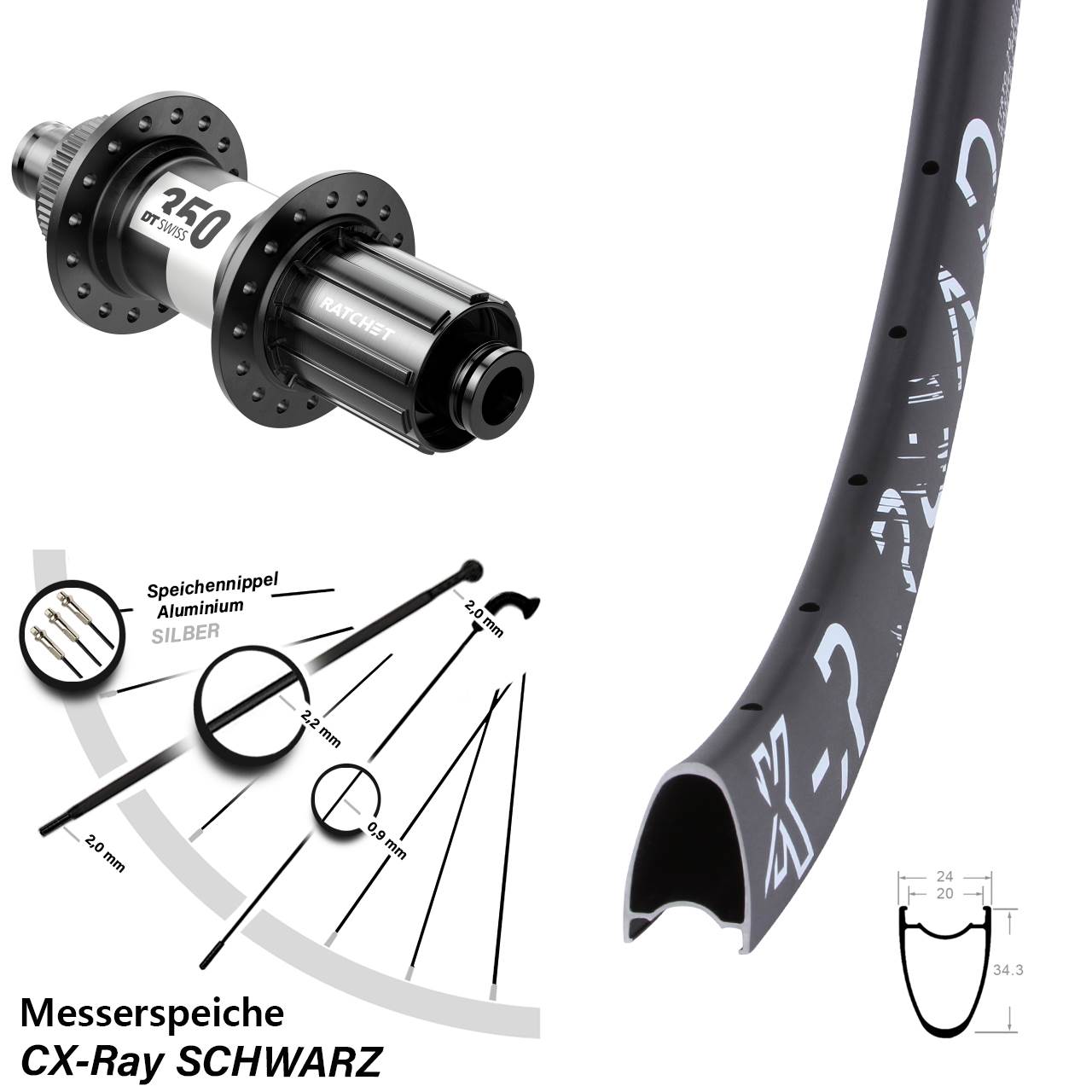 Hinterrad 28 Zoll Mit Zahnkranz 7 Fach Scheibenbremse Centerlock Hinterrad 28 Zoll KX-R Road DT Swiss 350 11-12 fach HG CX
