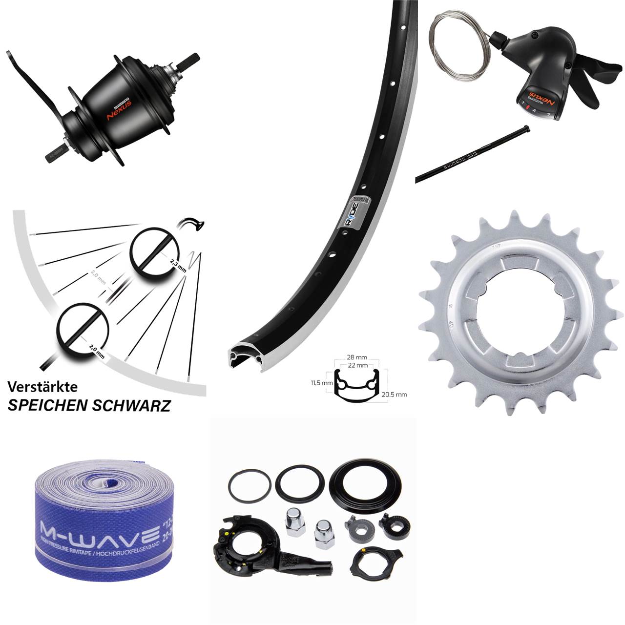 27,5 Zoll Hinterrad Ryde Andra 35 Shimano Nexus SG-C3001 7 Gang Rücktritt schwarz