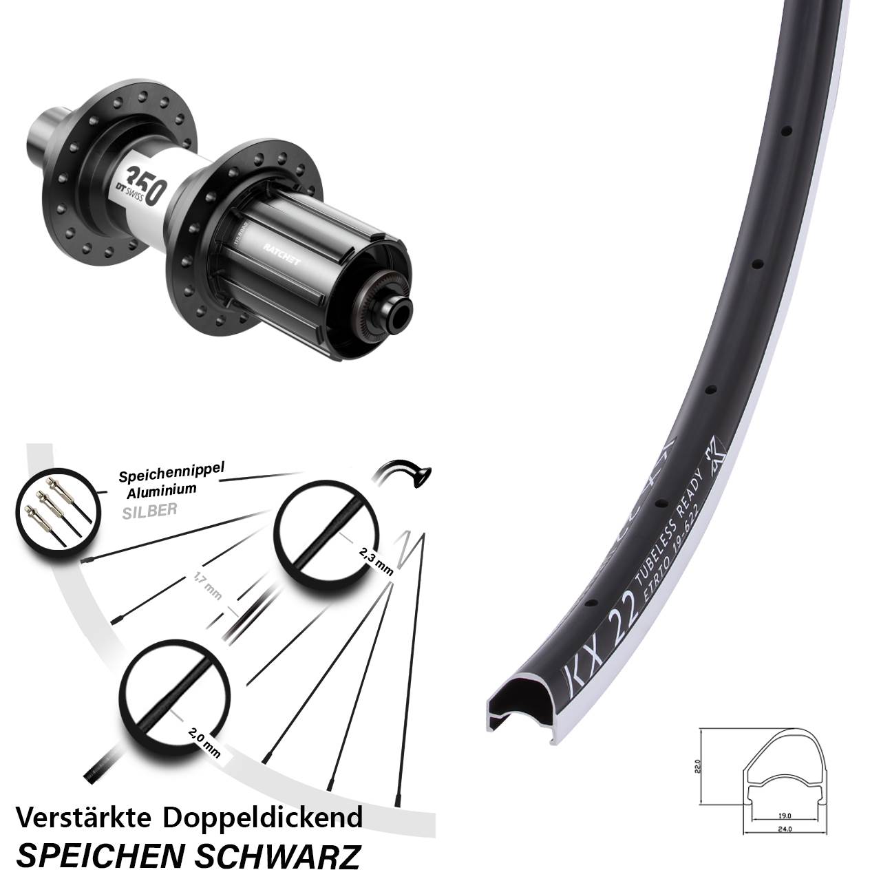 28 Zoll KX 22 OS DT Swiss 350 Rennrad Laufrad hinten QR 11-12 fach