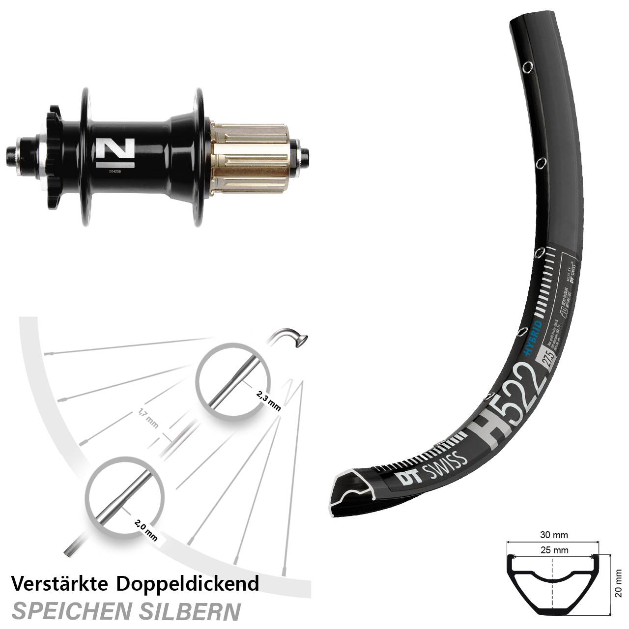 DT Swiss H 522 Novatec D-042SB 28-29 Zoll 6-Loch Hinterrad QR 8-11 fach