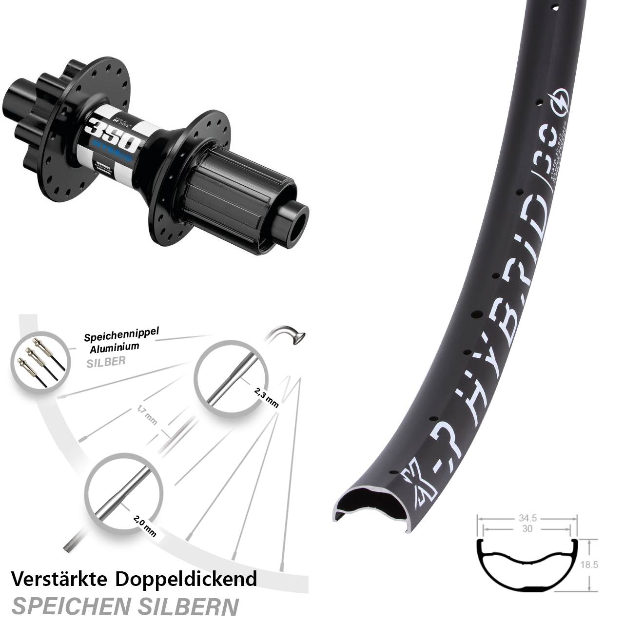 29 Zoll Hinterrad DT Swiss 350 Boost KX-R Hybrid 30 8-11 fach