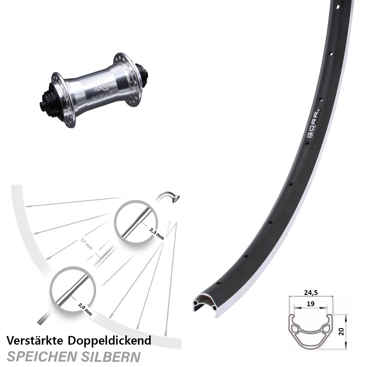 Vorderrad für Schnellspanner 26 Zoll Gora 19 KX-T