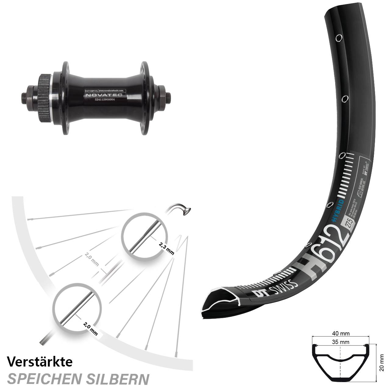 DT Swiss H612 Novatec D471 27,5 Zoll Disc Laufrad QR