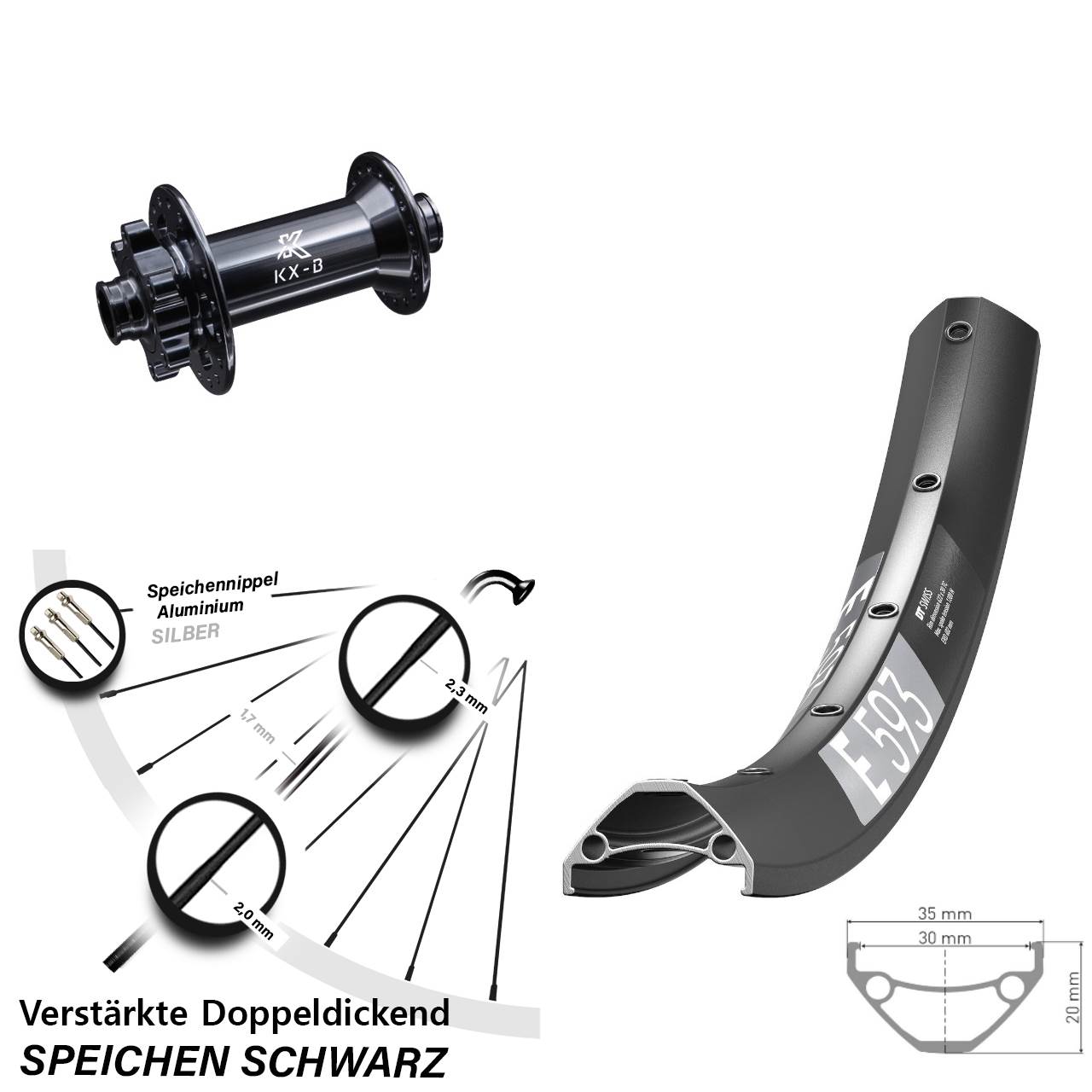 Vorderrad 6-Loch 29 Zoll DT Swiss E 593 KX-B 15x110 Boost