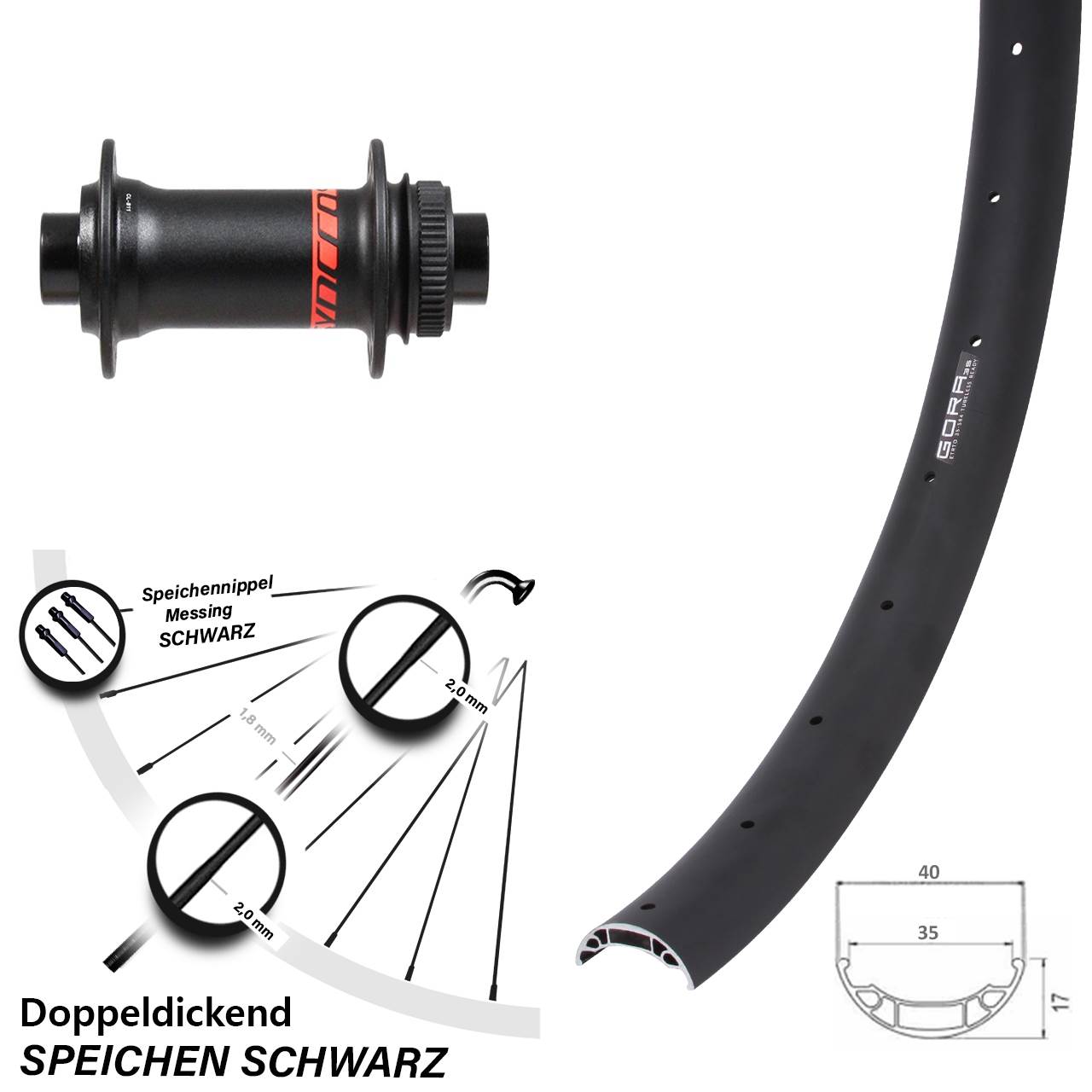 schwarzes 27,5 Zoll Vorderrad Gora 35 Formula CL-811 Boost Syncros
