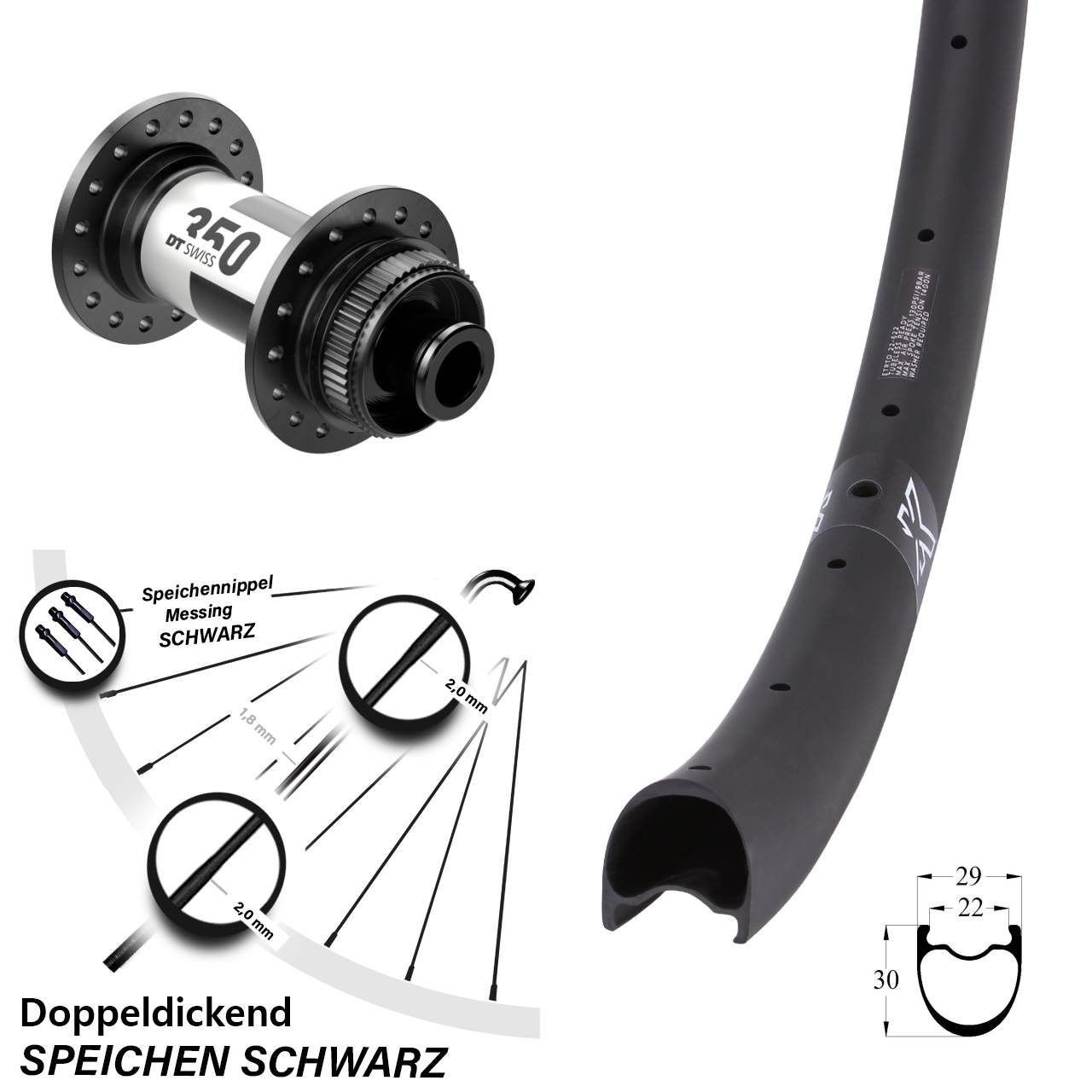 29 Zoll KX-RC Gravel Carbon DT Swiss 350 Road Centerlock Vorderrad 12x100