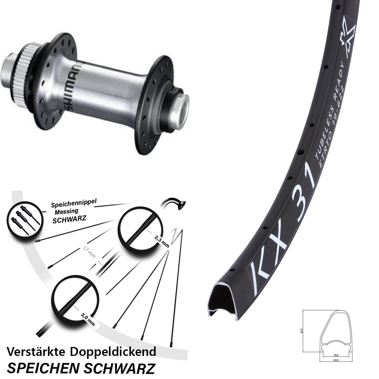 Vorderrad Centerlock 12x100 28 Zoll KX31 OS Shimano HB-RS770