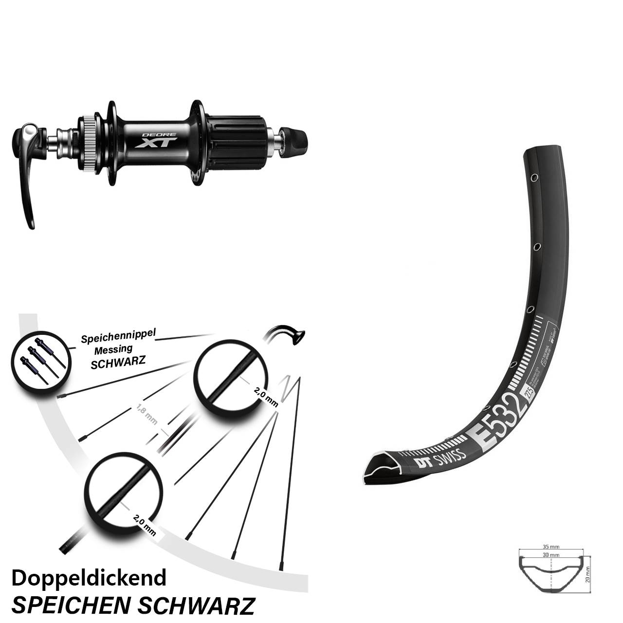 Hinterrad Centerlock 27,5 Zoll DT Swiss E 532 Shimano FH-M8000 8-11f HG für Schnellspanner