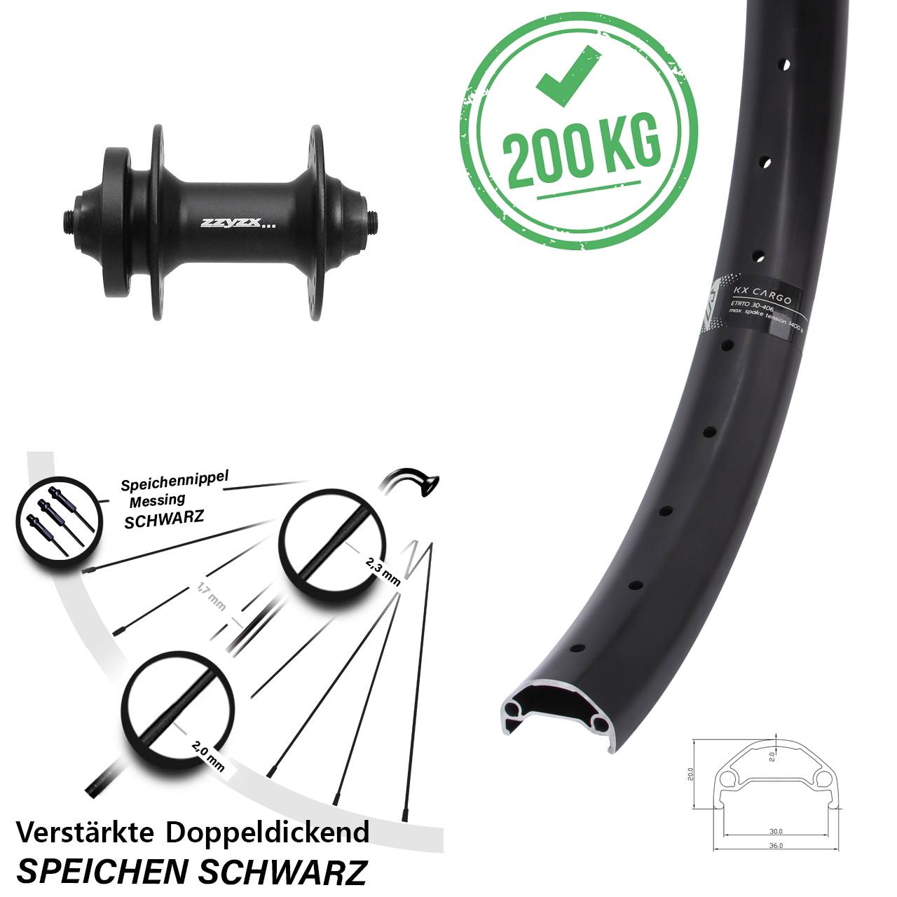 Vorderrad 6-Loch 20 Zoll KX Cargo Formula DC-21 für Schnellspanner