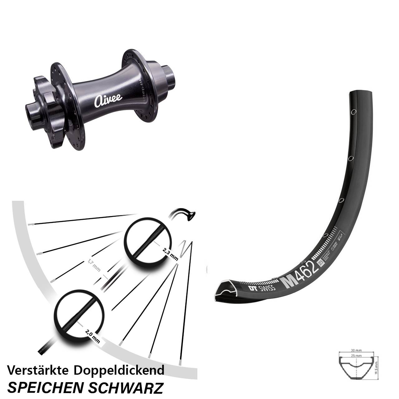 Disc Laufrad 650B DT Swiss M462 Aivee Classic 15x110 Boost