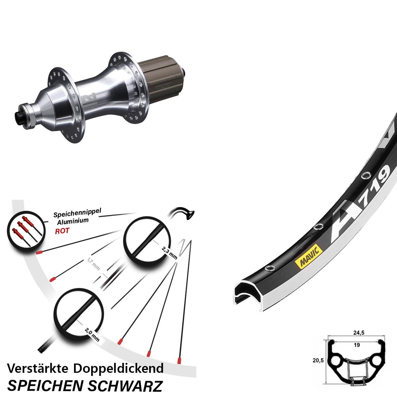 Hinterrad QR 28 Zoll Mavic A 719 Novatec F162SB 8-12 fach