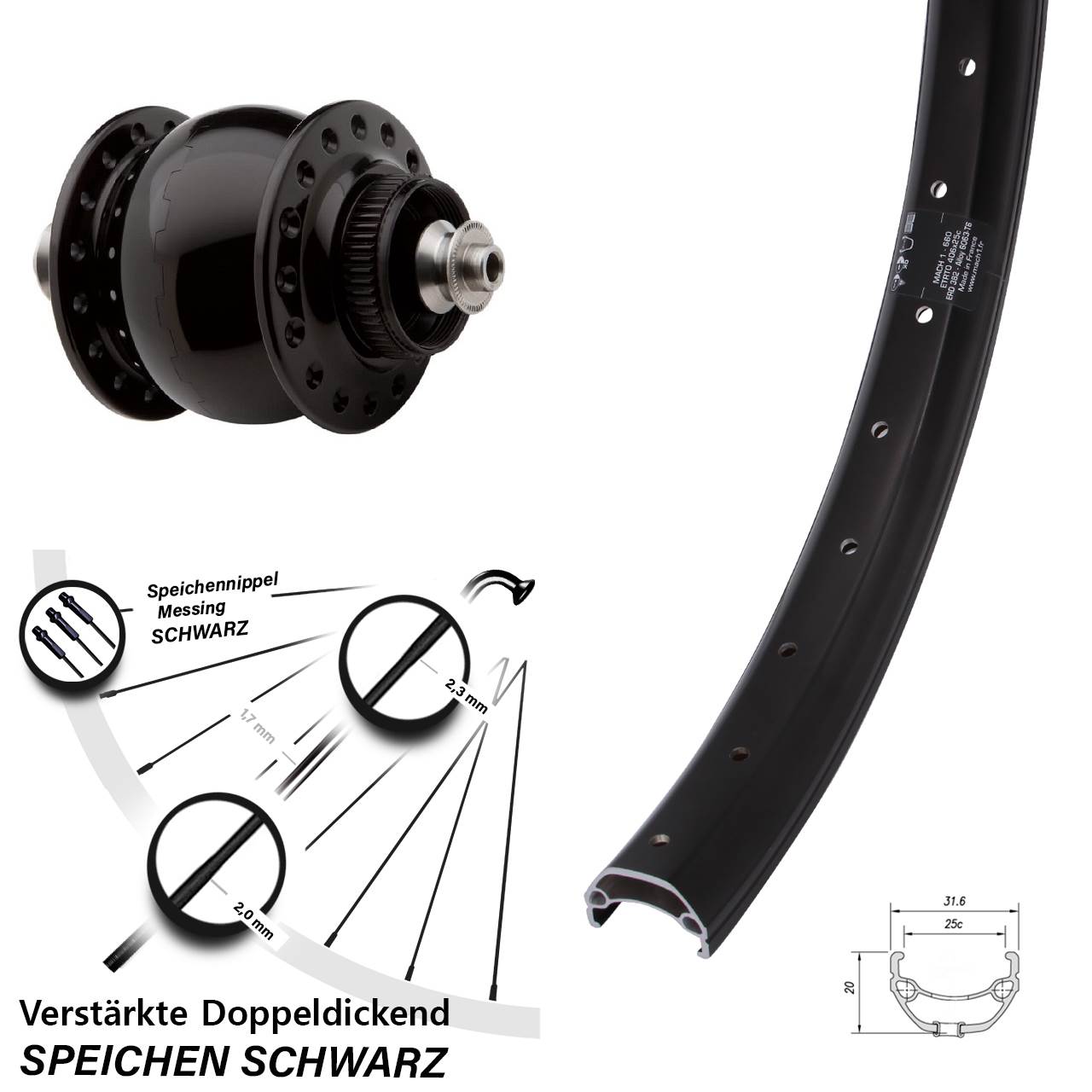 SON 28 Mach1 Kargo 20 Zoll Nabendynamovorderrad Centerlock QR