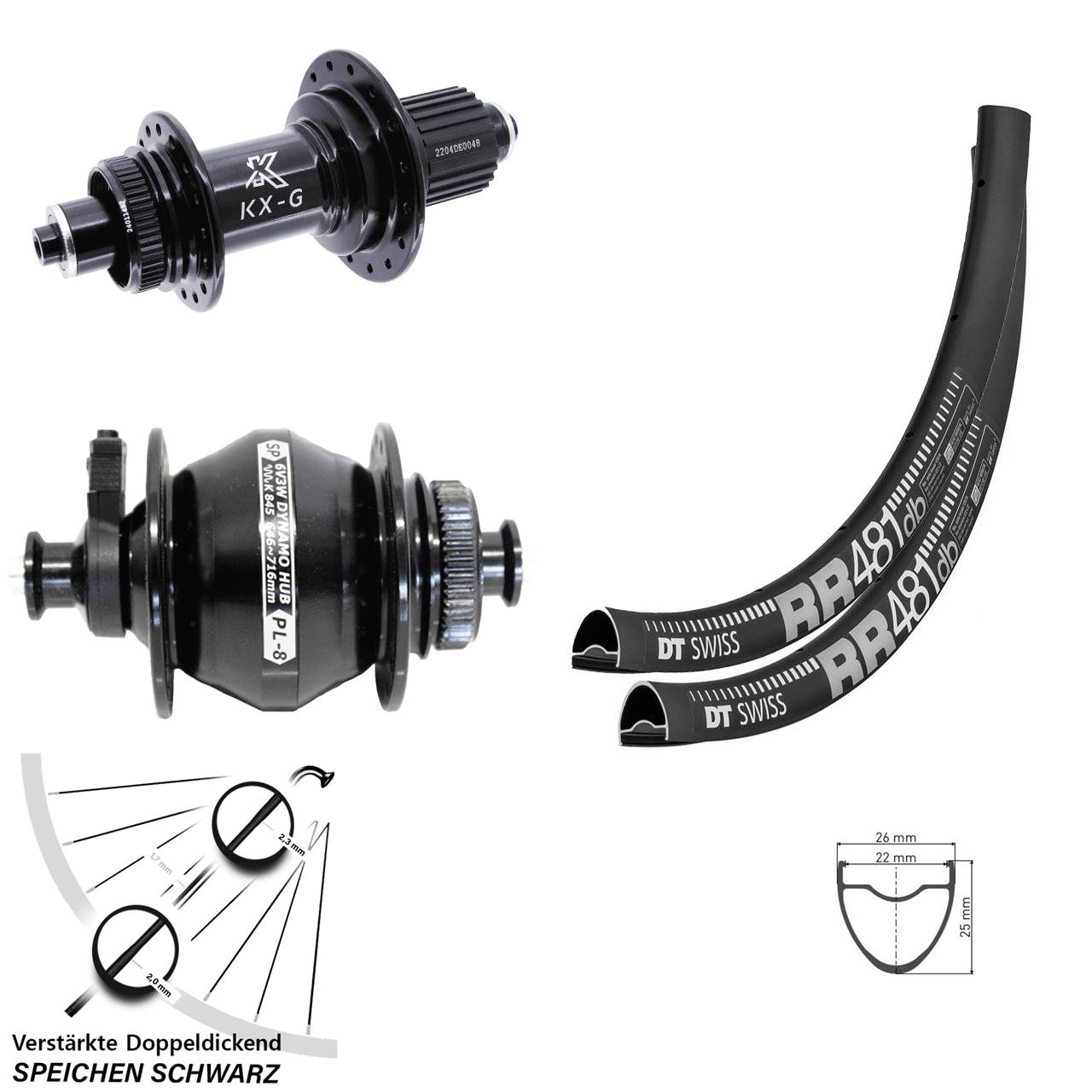 Centerlock Laufradsatz QR 28 Zoll DT Swiss RR481 KX-GS verstärkt Shutter PL-8 Micro Spline