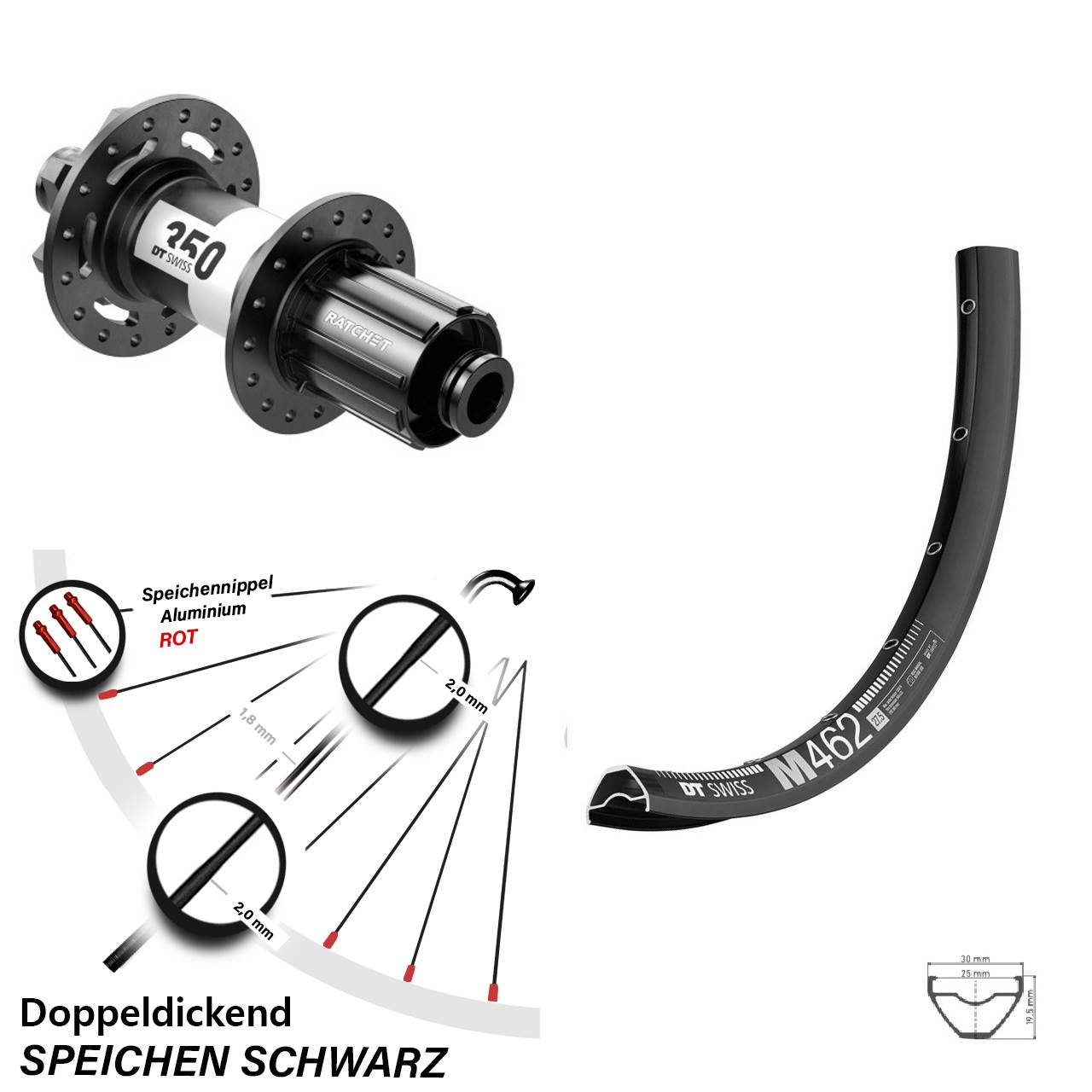 DT Swiss M 462 27,5 Zoll Hinterrad 350 6-Loch 8-11 fach 12x148
