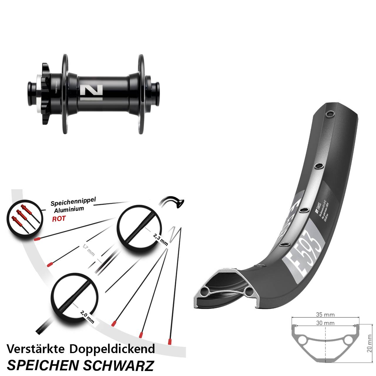 Vorderrad 6-Loch 27,5 Zoll DT Swiss E593 Novatec D041SB 15x110 Boost