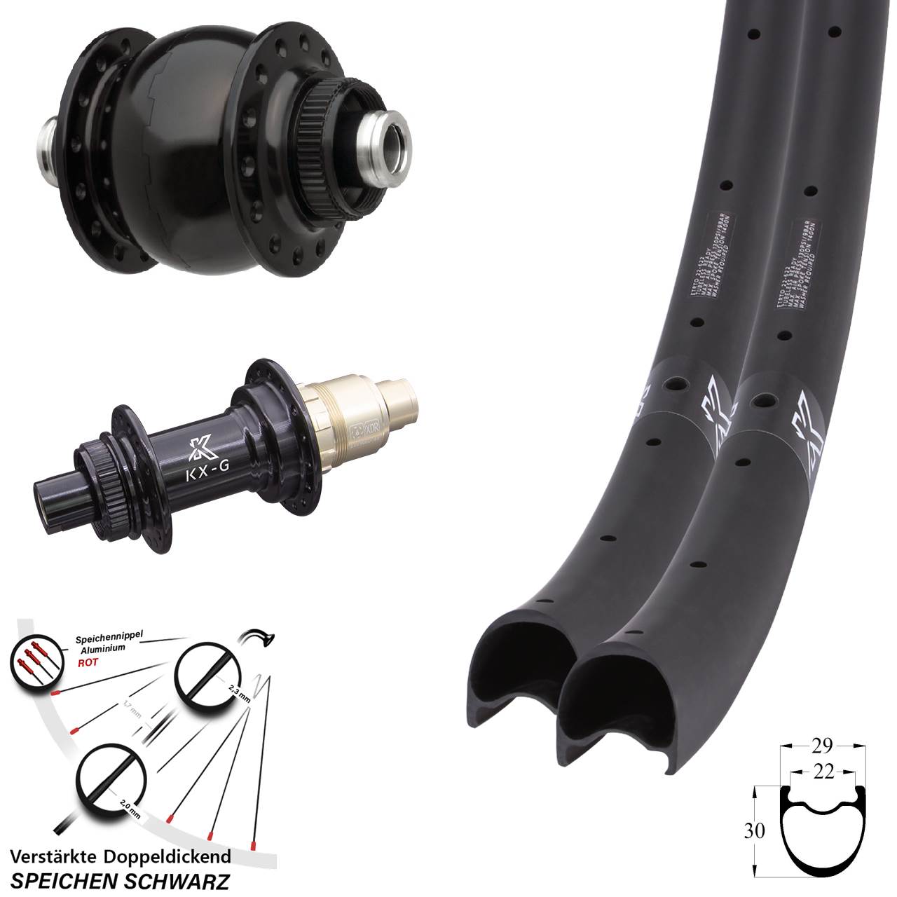 KX-RC Gravel Carbon SON delux 28-29 Zoll Laufradsatz 12x100/142 XDR 11-12 fach