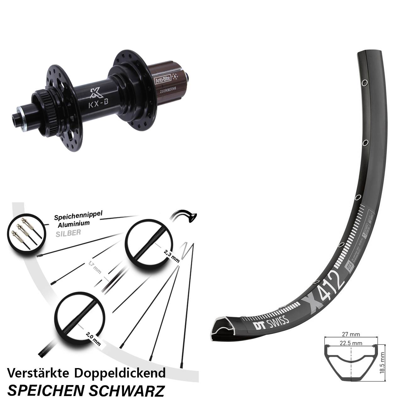 Centerlock Hinterrad 29 Zoll DT Swiss X 412 KX-B 8-12 fach für Schnellspanner Boost