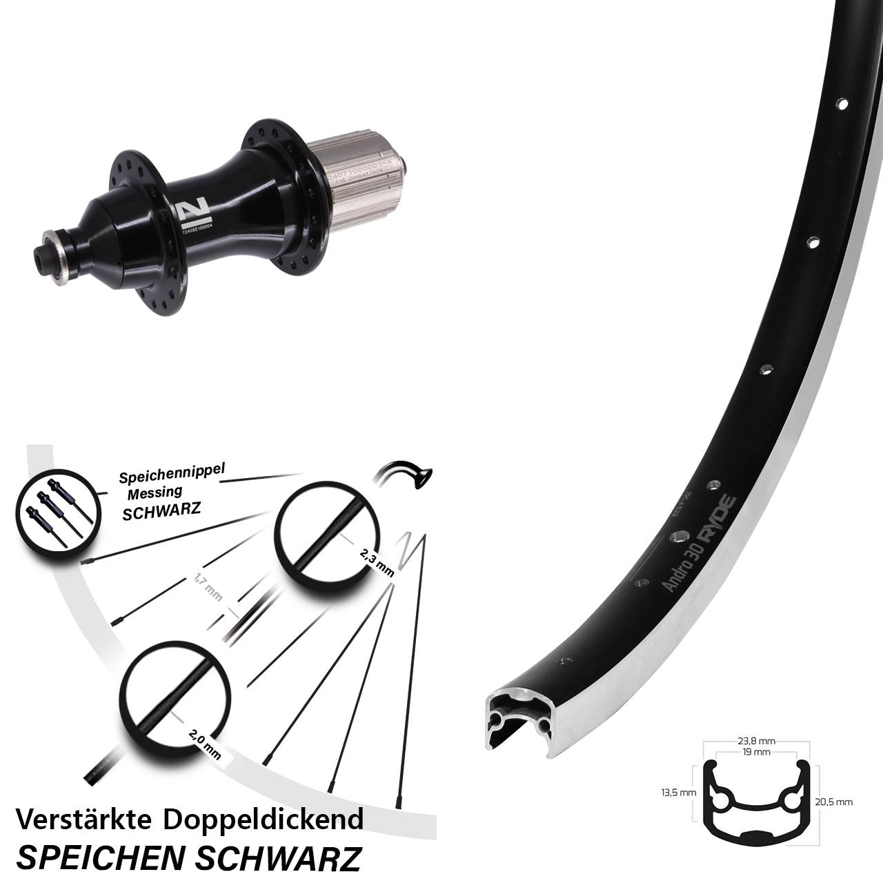 Hinterrad 26 Zoll Ryde Andra 30 Novatec F162 Strong 8-12 fach HG QR