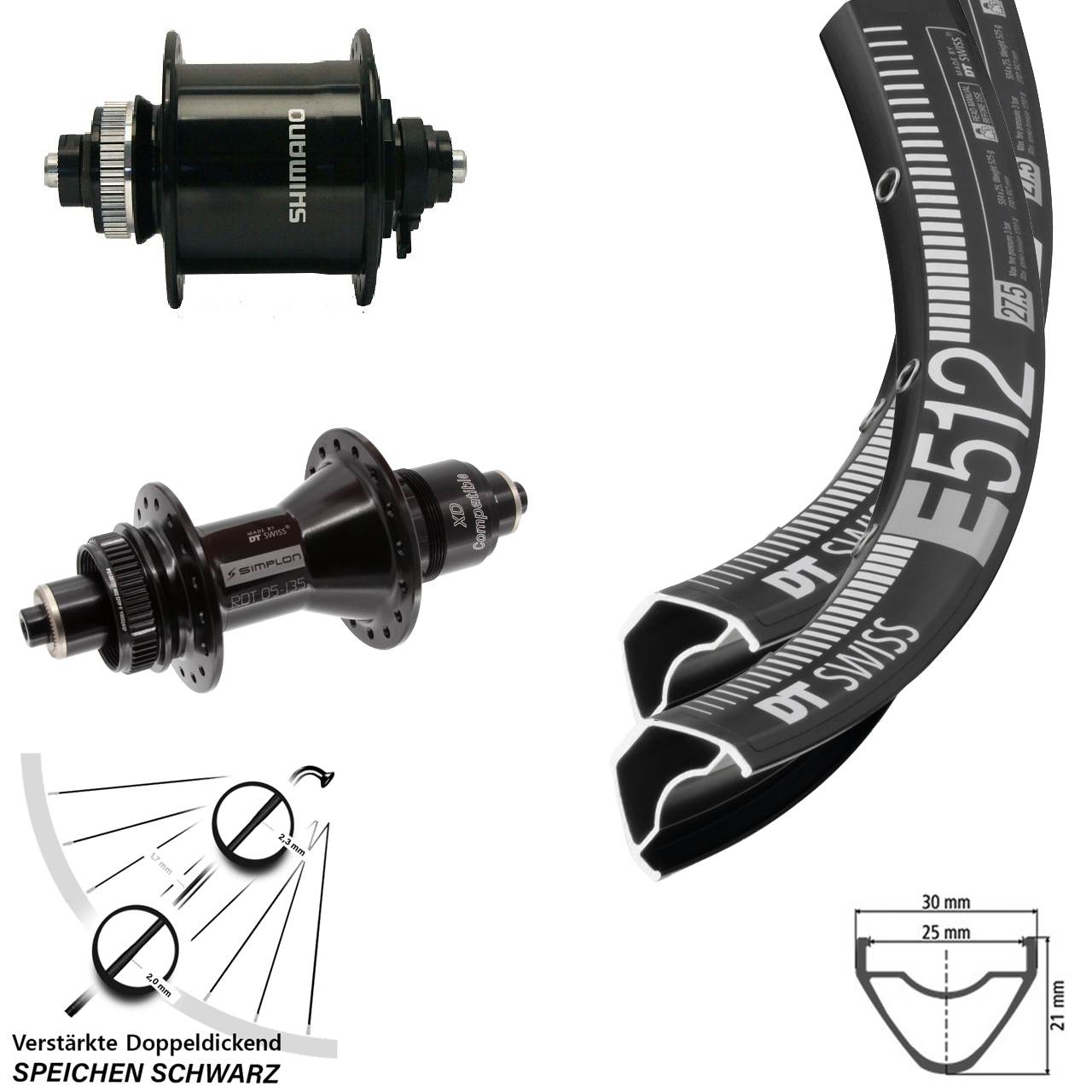 Centerlock Laufradsatz 27,5 Zoll DT Swiss E512-370 Shimano DH-UR700-3D SRAM XD QR
