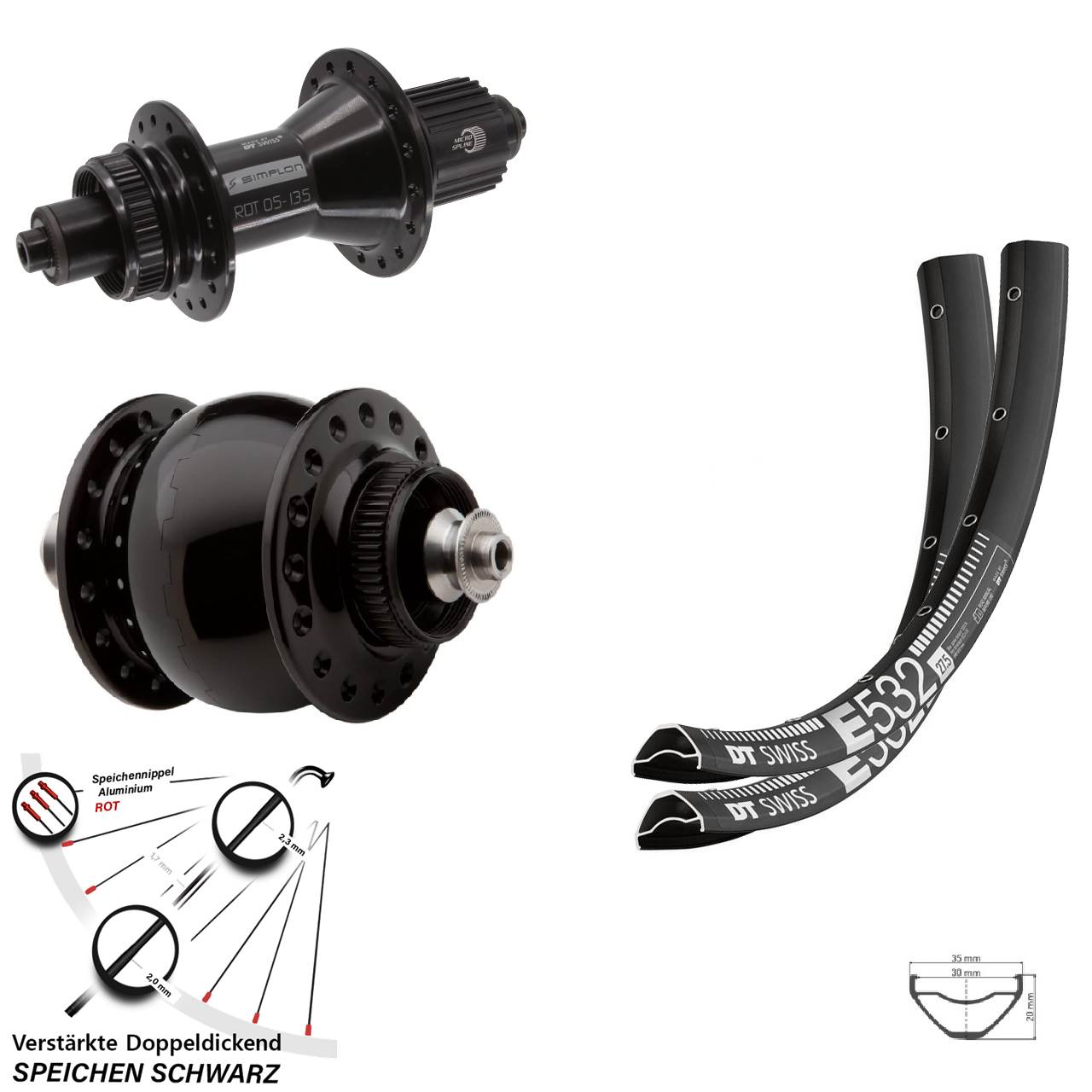 DT Swiss E532-370 Hybrid SON delux Disc Laufradsatz 29 Zoll Micro Spline