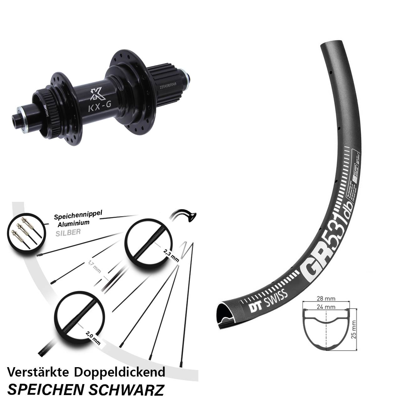 27,5 Zoll DT Swiss GR 531 KX-GS verstärkt Disc Laufrad QR Shimano Micro Spline