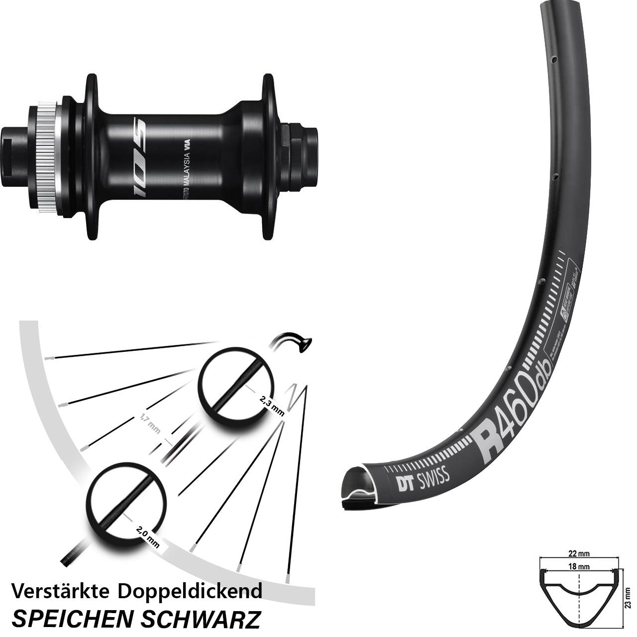 28 Zoll DT Swiss R 460 Disc Shimano 105 Centerlock Vorderrad 12x100