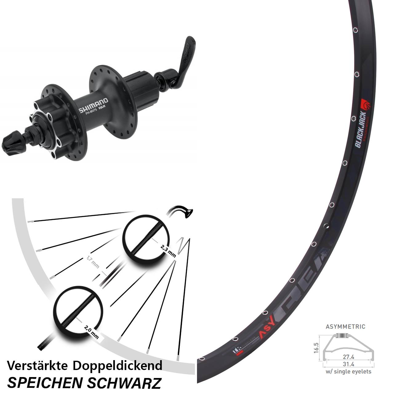 Hinterrad 6-Loch 27,5 Zoll Rodi Ready 27 Shimano Alivio 8-11 fach für Schnellspanner