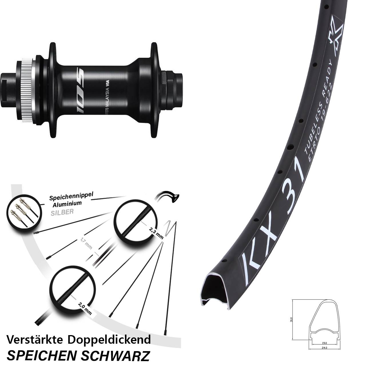Disc Laufrad 12x100 28 Zoll KX 31 Offset Shimano 105