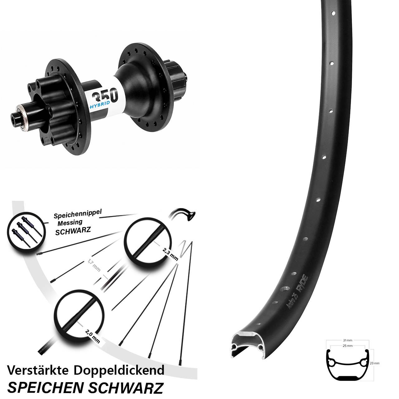 28 Zoll Ryde Andra 25 DT Swiss 350 Hybrid Singlespeed 6-Loch Hinterrad 5x135