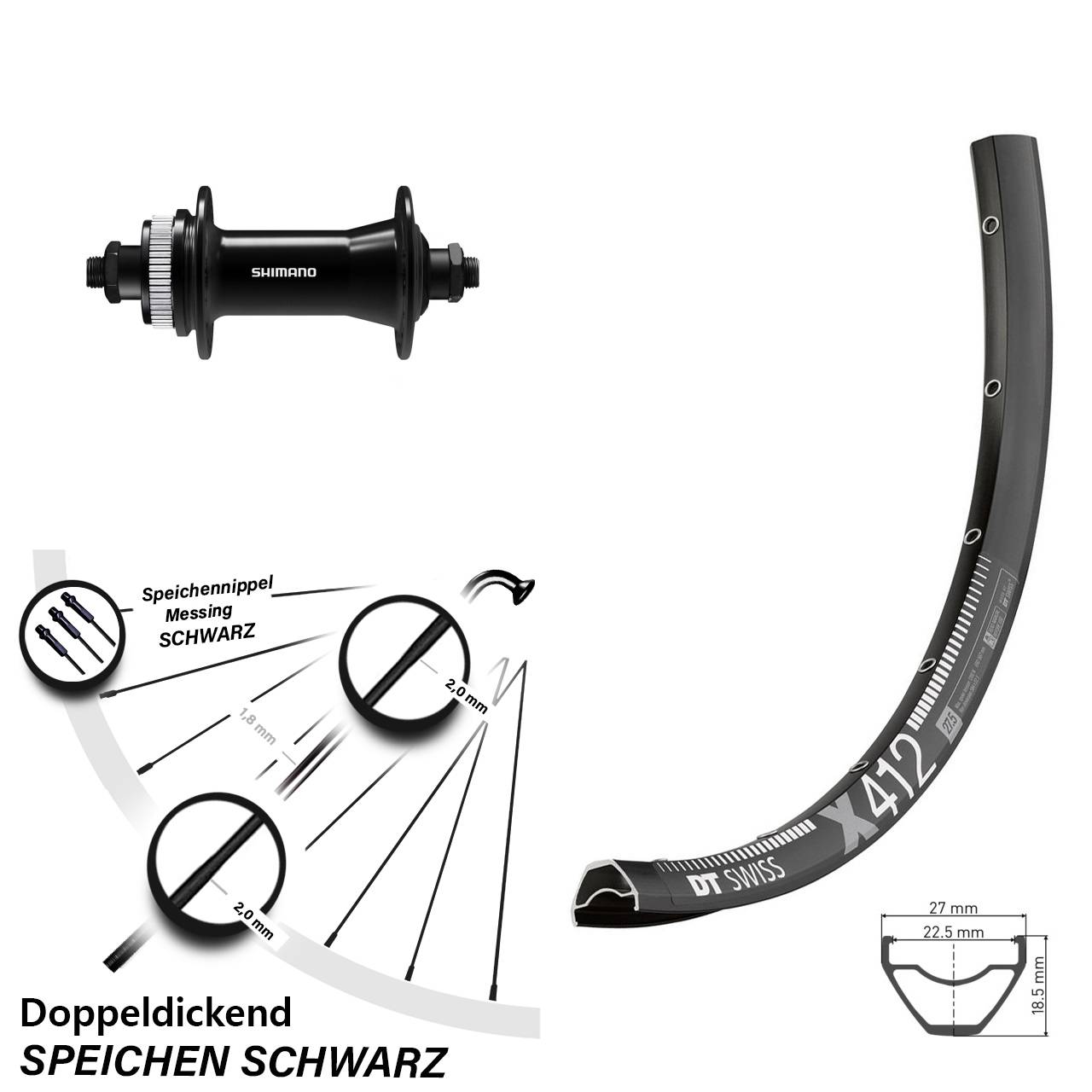 Disc Laufrad 28 Zoll DT Swiss X 412 Shimano HB-QC400 für Schnellspanner