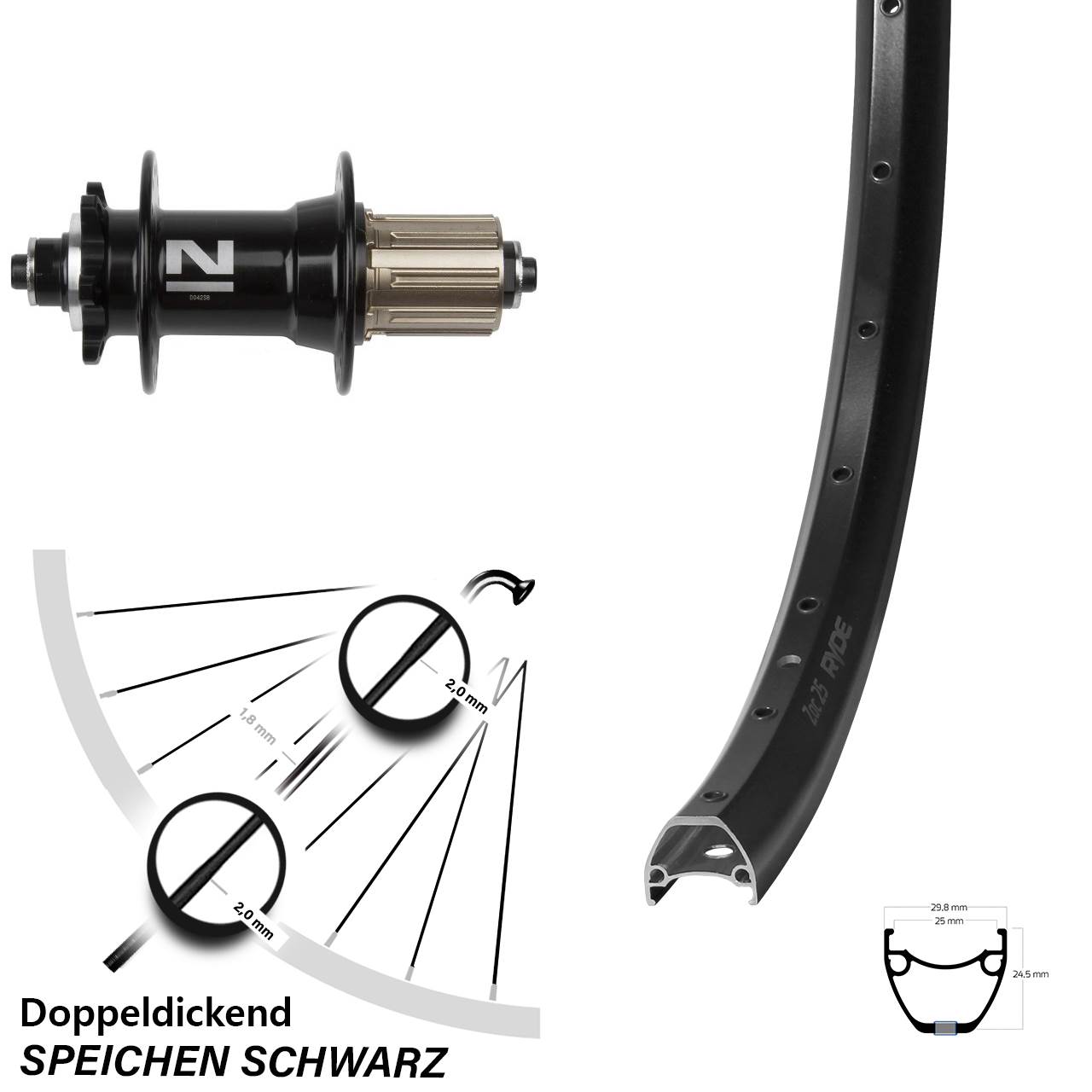 Ryde ZAC 25 Novatec D-042SB 28-29 Zoll Hinterrad 6-Loch für Schnellspanner 8-11 fach HG