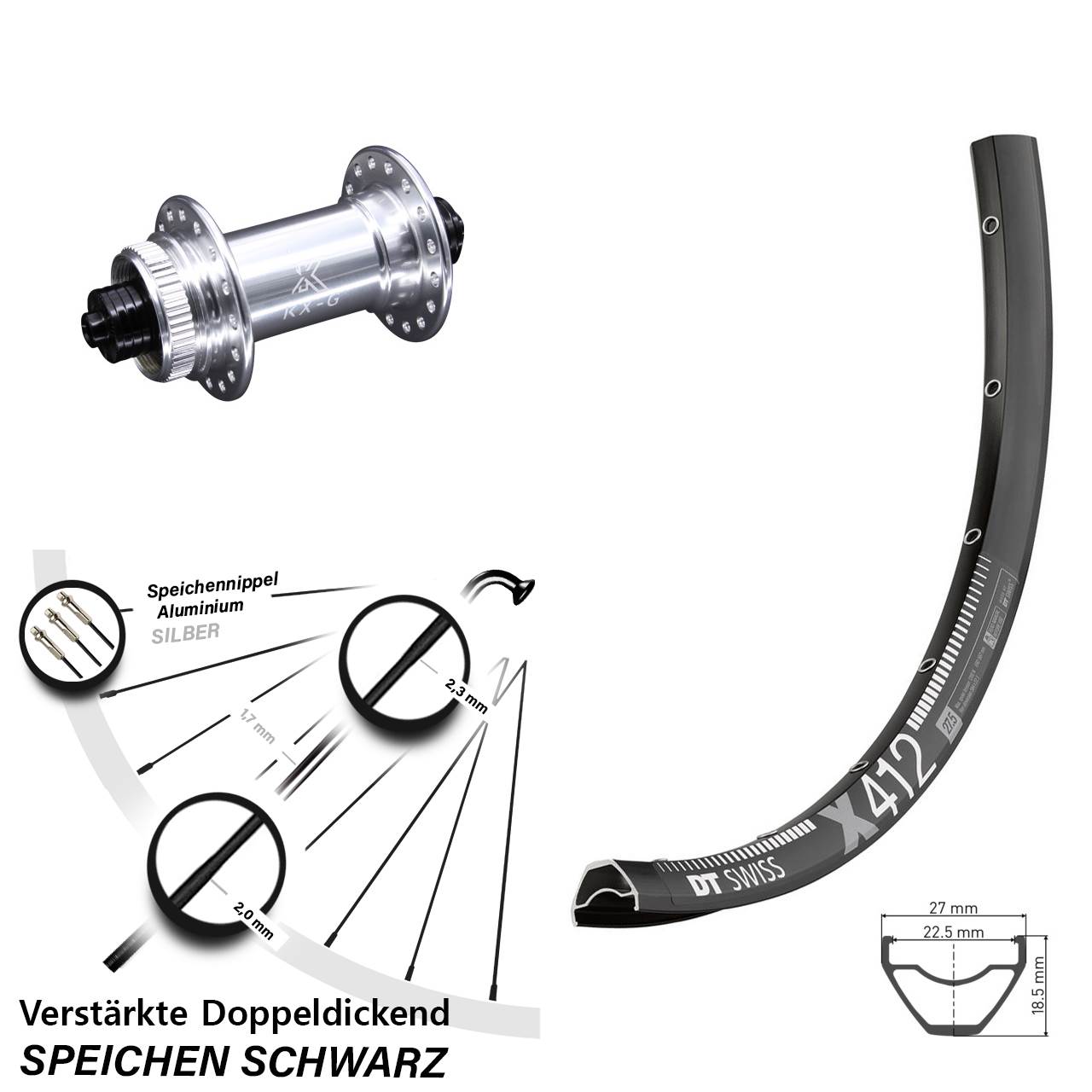 DT Swiss X412 KX-G Disc 29 Zoll Laufrad für Schnellspanner