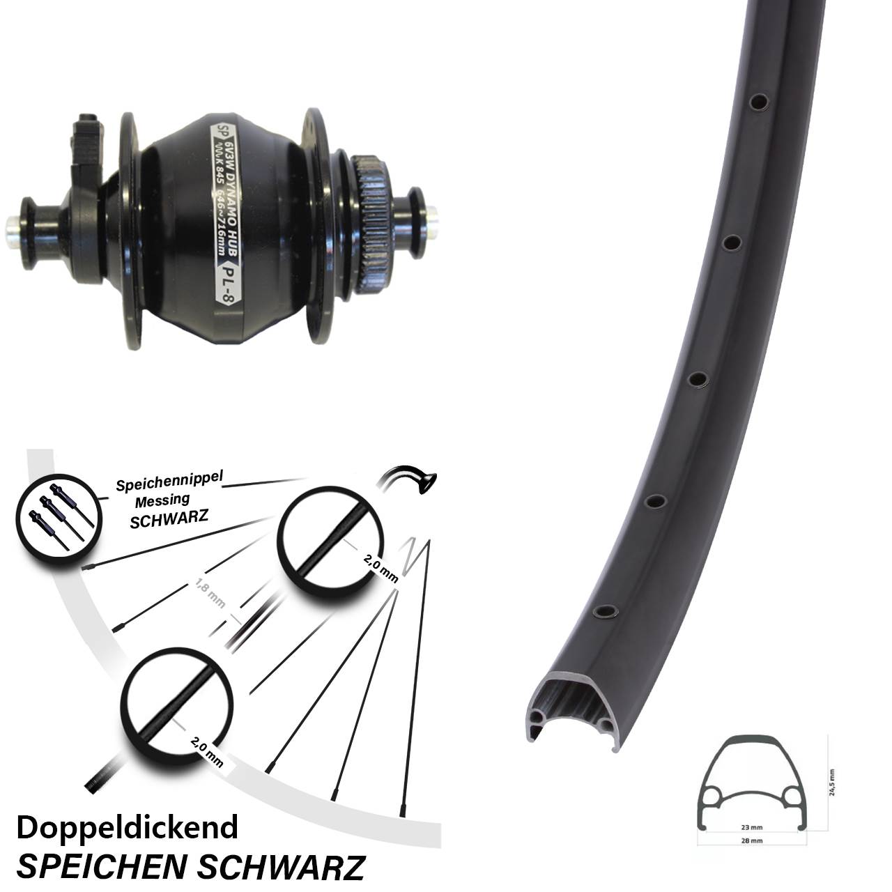 28-29 Zoll Ambrosio Sport Shutter Precision PL-8 Dynamo-Vorderrad Centerlock QR