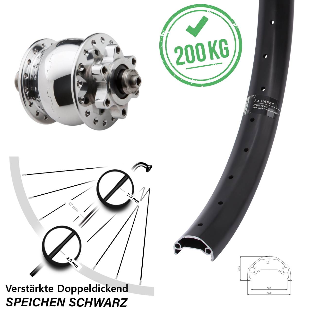 Disc 27,5 Zoll Dynamo-Vorderrad für Schnellspanner KX Cargo SON 28