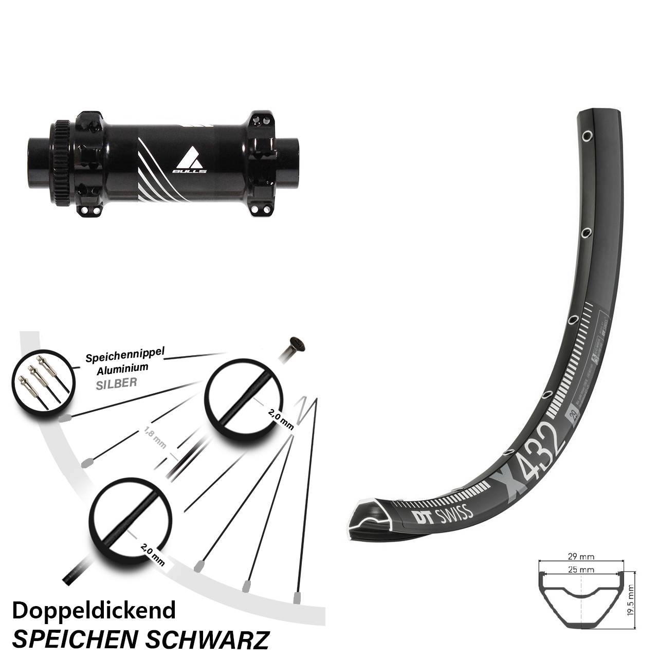 29 Zoll Vorderrad DT Swiss X 432 Formula Boost TC-711