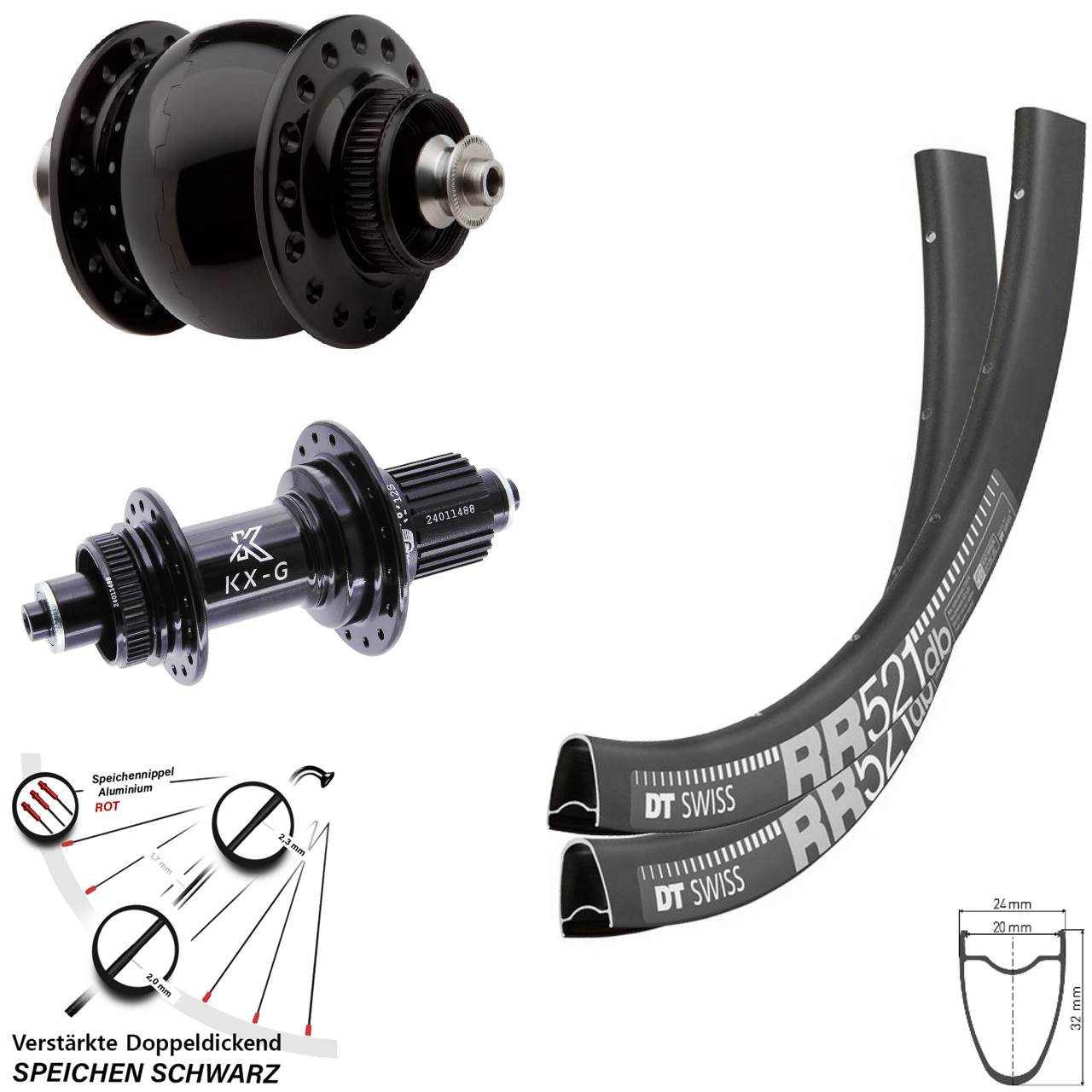 Disc Laufradsatz 28 Zoll DT Swiss RR 521 KX-G SON Micro Spline QR