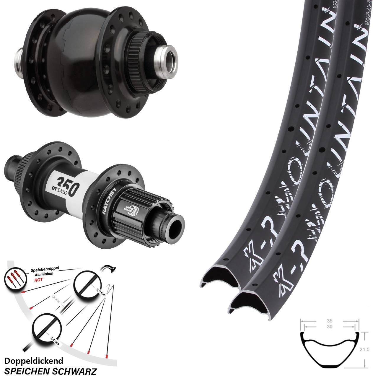 Disc Laufrad-Satz 12x100/142 27,5 Zoll KX-R Mountain DT Swiss 350 SON 28 Micro Spline
