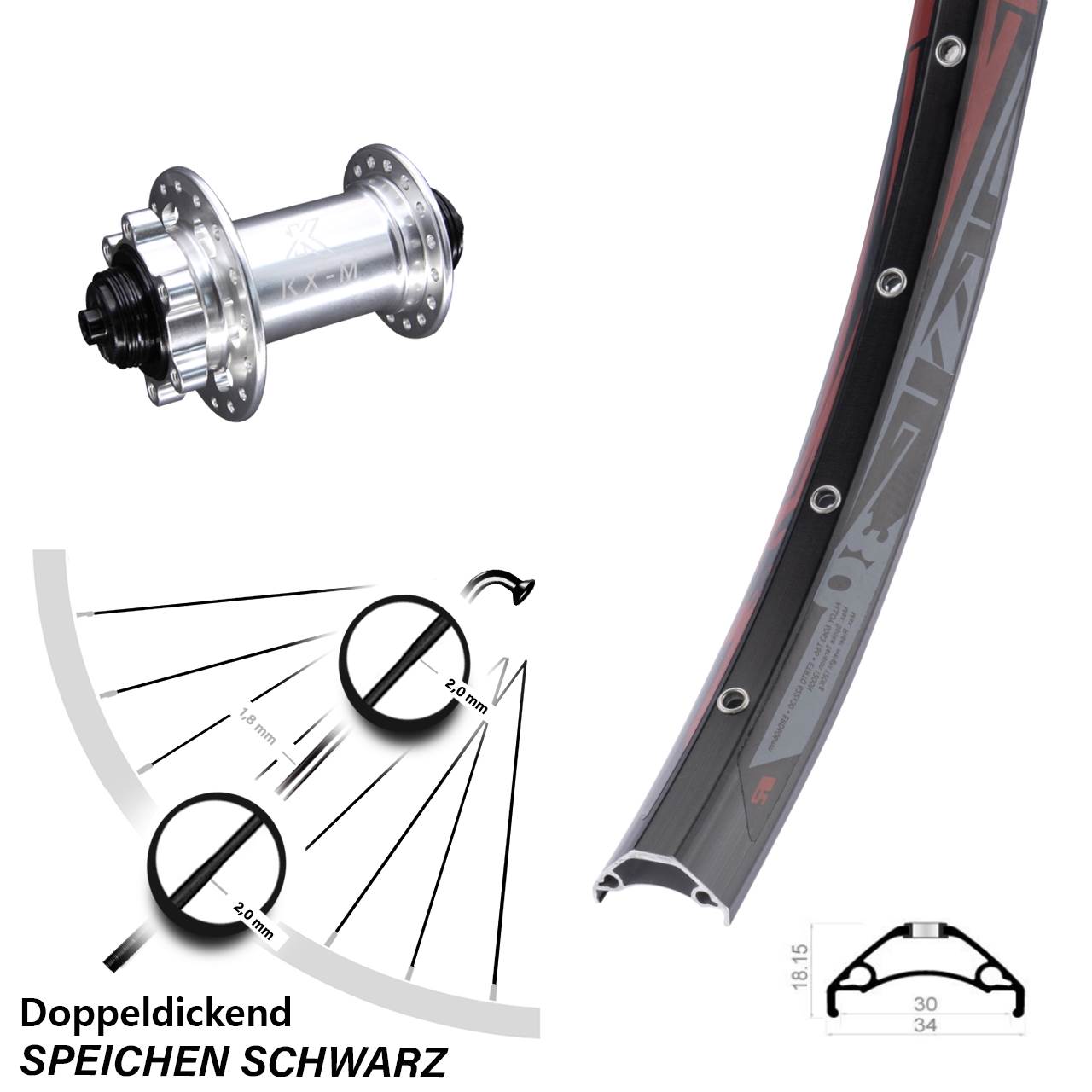 29 Zoll Rodi TRYP 30 KX-M 6-Loch Vorderrad QR